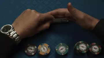 Piaget Polo watch with black dial worn by William Tell (Oscar Isaac) as seen in The Card Counter