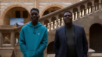 Adidas originals blue hoodie worn by Sam Obisanya (Toheeb Jimoh) as seen in Ted Lasso TV show outfits (Season 2 Episode 11)