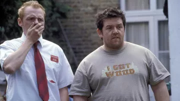 I Got Wood Shirt worn by Ed (Nick Frost) as seen in Shaun of the Dead movie outfits