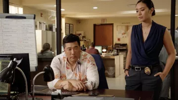 Banana Republic Wrap Effect Top worn by Lia Kaleo (Chantal Thuy) as seen in Magnum P.I. TV series outfits (Season 4 Episode 1)