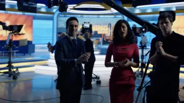 Chiara Boni La Petite Robe Kate Ruffled Three-Quarter Sleeve Bodycon Dress worn by Alison Namazi (Janina Gavankar) as seen in The Morning Show (S02E03)
