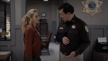 AllSaints Braided Suede Biker Jacket worn by Jenny Hoyt (Katheryn Winnick) as seen in Big Sky TV series wardrobe (Season 2 Episode 1)