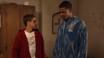 Crooked Tongues sweatshirt set in blue with doodle print worn by Jamal Turner (Brett Gray) as seen in On My Block (S04E07)