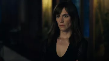Reiss Savannah V Neck Knitted Top in black worn by Wendy Rhoades (Maggie Siff) as seen in Billions TV series wardrobe (S05E12)
