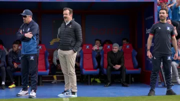 Nike Air Jordan 1 Retro High White University Blue Black worn by Ted Lasso (Jason Sudeikis) as seen in Ted Lasso TV series outfits (S02E12)
