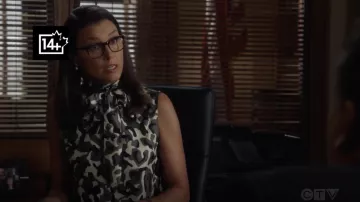 Theory Tie Scarf Tank Top In Camo worn by Erin Reagan (Bridget Moynahan) as seen in Blue Bloods TV show wardrobe (Season 12 Episode 2)