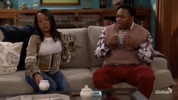 Burberry Trench Coat-Drawstring Bandage Irregular Jacket worn by Tina (Tichina Arnold) as seen in The Neighborhood TV series outfits (Season 4 Episode 4)
