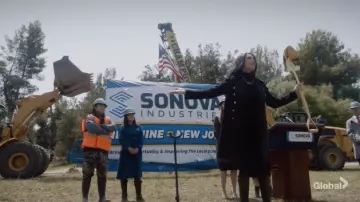 Balmain Black Wool & Cashmere Double-Breasted Coat worn by Sonia Eberhart (Valarie Pettiford) as seen in NCIS TV series wardrobe (S19E04)