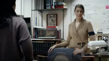 Ralph Lauren Ribbed Shawl Collar worn by Dr. Lyla Bellshaw (Natalie Gold) as seen in The Walking Dead: World Beyond TV series outfits (S02E02)