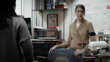 Ralph Lauren Ribbed Shawl Collar worn by Dr. Lyla Bellshaw (Natalie Gold) as seen in The Walking Dead: World Beyond TV series outfits (S02E02)