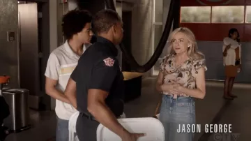 Rose + Olive Printed Blouse worn by Ingrid Saunders (Lindsey Gort) as seen in Station 19 TV series outfits (Season 5 Episode 3)