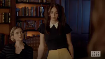 Ted Baker Tashhaa Frill Rib Knit Top in Navy worn by Josie Saltzman (Kaylee Bryant) as seen in Legacies TV show outfits (Season 4 Episode 1)