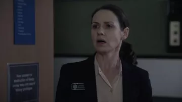 Theory Slim Collar Button-Down Blouse in Pale Pink worn by Allie Novak (Kate Jenkinson) as seen in Wentworth TV series wardrobe (S09E08)