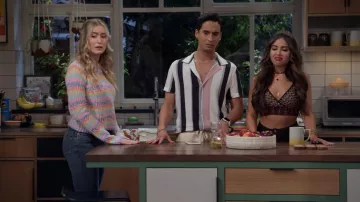 Express Slim Striped Rayon Short Sleeve Shirt worn by Jayden (Michael Hsu Rosen) as seen in Pretty Smart Outfits (S01E02)