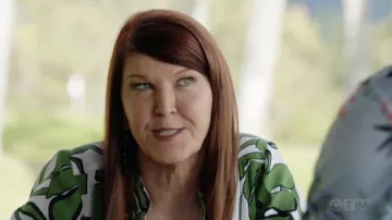 Trina Turk Gullah Leaf Print Blouse worn by Client bar as seen in Magnum P.I. TV series wardrobe (S04E03)