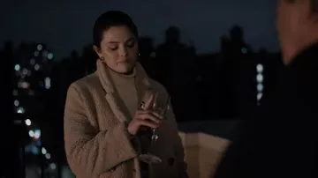 Zadig & Voltaire Mint double-breasted faux-shearling coat worn by Mabel Mora (Selena Gomez) as seen in Only Murders in the Building TV show (S01E10)