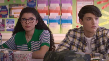 Zara Knit Polo Shirt with Rhinestone Buttons worn by Mary Anne Spier (Malia Baker) as seen in The Baby-Sitters Club TV series (S02E05)