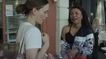 Blanc Noir Delilah Colorblocked Wind-Resistant Hooded Jacket worn by Sherry (Shalita Grant) as seen in You TV show wardrobe (S03E01)