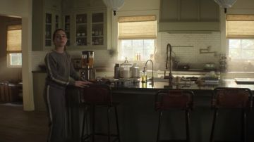 Athletic Stripe Crewneck Cashmere Sweater and pants worn by Love Quinn (Victoria Pedretti) as seen in You TV show wardrobe (S03E06)