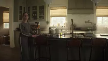 Athletic Stripe Crewneck Cashmere Sweater and pants worn by Love Quinn (Victoria Pedretti) as seen in You TV show wardrobe (S03E06)