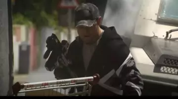 Black Hoodie Jacket with white Stripes and Camo Spots worn by Jimmy Dalton (Sam Heughan) in Bloodshot