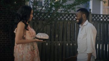 Zimmermann Candescent Plunge Neck Mini Dress worn by Destiny Mathis (Yasha Jackson) as seen in Love Life (S02E03)