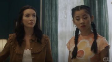Maje Bendrie Ruffled Suede Jacket worn by Bess Marvin (Maddison Jaizani) as seen in Nancy Drew TV show outfits (S03E04)
