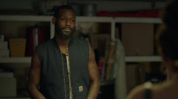 Carhartt Vest Jacket in grey worn by Crenshawn (Kofi Siriboe) as seen in Insecure TV show (S05E02)