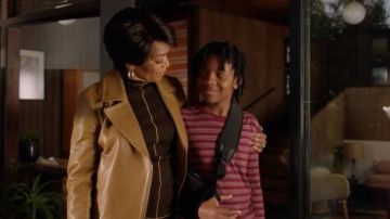 Leather Moto Jacket Distressed Tan worn by Athena Grant (Angela Bassett) as seen in 9-1-1 Tv series outfits (Season 5 Episode 7)