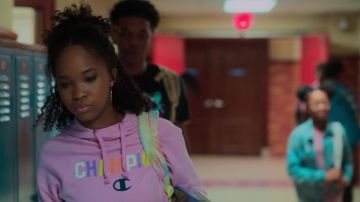 Champion Powerblend Rainbow Hoodie In Pink worn by Crystal (Quvenzhané Wallis) as seen in Swagger Tv series wardrobe (Season 1 Episode 4)