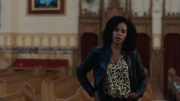 Reiss Allie Leather Moto Jacket worn by Special Agent Sheryll Barnes (Roxy Sternberg) as seen in FBI: Most Wanted TV series outfits (S03E06)