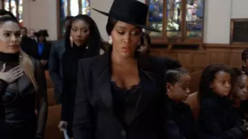 Alexander McQueen Single-breasted lace-peplum wool-blend blazer worn by Brianna 'Professor Sex' (Eve) as seen in Queens TV show outfits (Season 1 Episode 4)