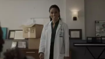 L'Agence Bianca Silk Charmeuse Blouse in green worn by Dr. Helen Sharpe (Freema Agyeman) as seen in New Amsterdam TV series outfits (S04E09)