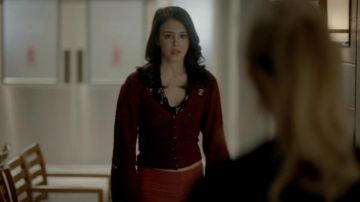 Red Cardigan worn by Josie Saltzman (Kaylee Bryant) in Legacies TV series wardrobe (S04E05)