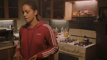 Adidas red hoodie worn by Jackie Justice (Halle Berry) as seen in Bruised movie