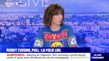 The Christmas sweater LIDL worn by Candide Mahout in Live Toussaint of December 6, 2021 on BFMTV