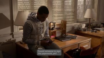 Loewe Logo-Embroidered Panelled Striped Loopback Cotton-Jersey Hoodie worn by Tariq St. Patrick (Michael Rainey Jr.) as seen in Power Book II: Ghost (S02E03)