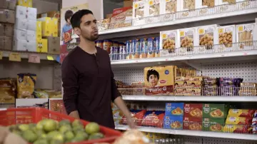 Burgundy Henley Tee worn by Varun Dutta (Rish Shah) as seen in India Sweets and Spices movie