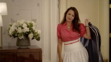 Alexander McQueen corset-waist hybrid midi skirt worn by Charlotte York (Kristin Davis) as seen in And Just Like That… Tv series outfits (S01E01)