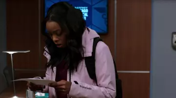 Superdry Freestyle Attack Jacket in Soft Pink worn by Dr. Vanessa Taylor (Asjha Cooper) as seen in Chicago Med (S07E09)