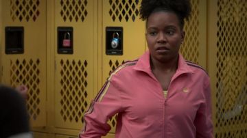 Adidas pink jacket worn by Willow (Renika Williams) as seen in The Sex Lives of College Girls TV series outfits (S01E09)