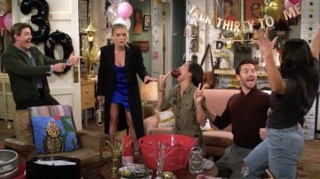 Zara blue asymmetric mini dress worn by Sophie (Hilary Duff) in How I Met Your Father TV series outfits (Season 1 Episode 1)