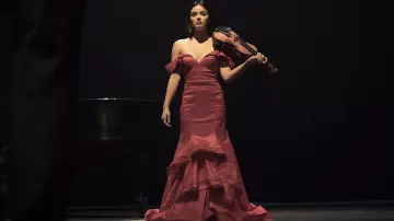 Red dress worn by Lily (Lucy Hale) as seen in Big Gold Brick movie