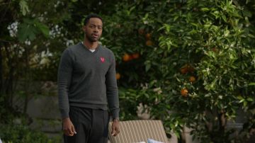 Comme Des Garçons Play embroidered heart jumper worn by Lawrence Walker (Jay Ellis) as seen in Insecure TV show wardrobe (Season 5 Episode 9)