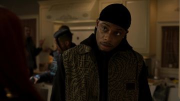 Fendi FF reflective motif bomber jacket worn by Cane Tejada (Woody McClain) as seen in Power Book II: Ghost (S02E06)