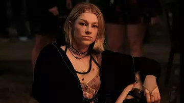Nihl Beaded Sheer Halter worn by Jules Vaughn (Hunter Schafer) as seen in Euphoria TV series outfits (S02E01)