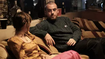 Palace Cable Knit Sweater worn by Fezco (Angus Cloud) as seen in Euphoria (S02E01)