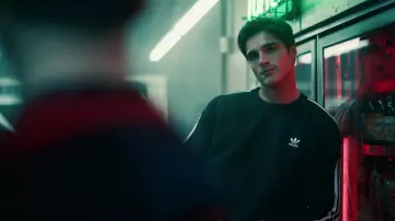 Adidas Originals 3-Stripes Crewneck Sweatshirt worn by Nate Jacobs (Jacob Elordi) as seen in Euphoria TV Show wardrobe (Season 2 Episode 1)