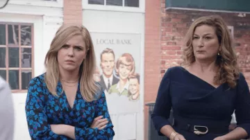 Pinko Blue floral dress worn by Sadie (Harriet Dyer) in American Auto TV show wardrobe (Season 1 Episode 1)