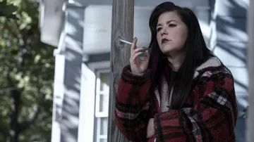 Sanctuaru Faux Fur Plaid Coat Jacket worn by Patty O'Connor (Mary Hollis Inboden) as seen in KEVIN CAN F**K HIMSELF TV Series outfits (Season 1 Episode 1)